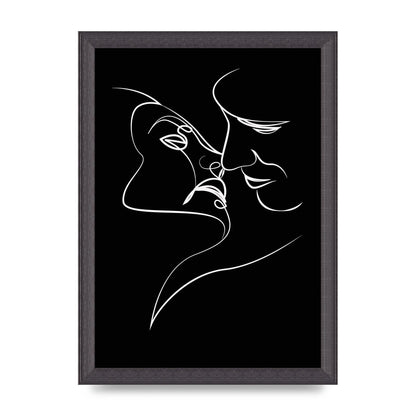 The Kiss Line Drawing Black White Art For The Home - A4 framed