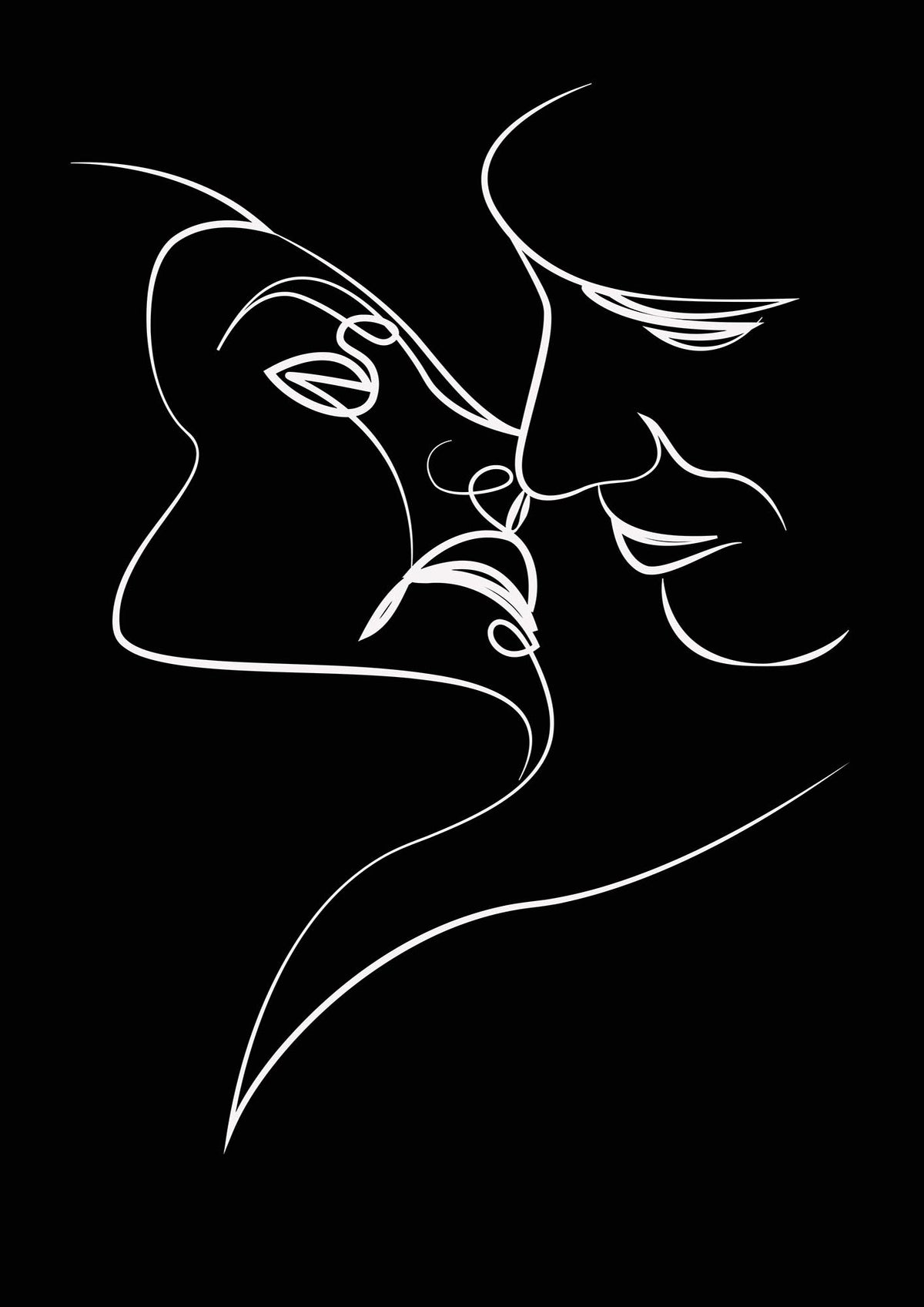 The Kiss Line Drawing Black White Art For The Home - detail