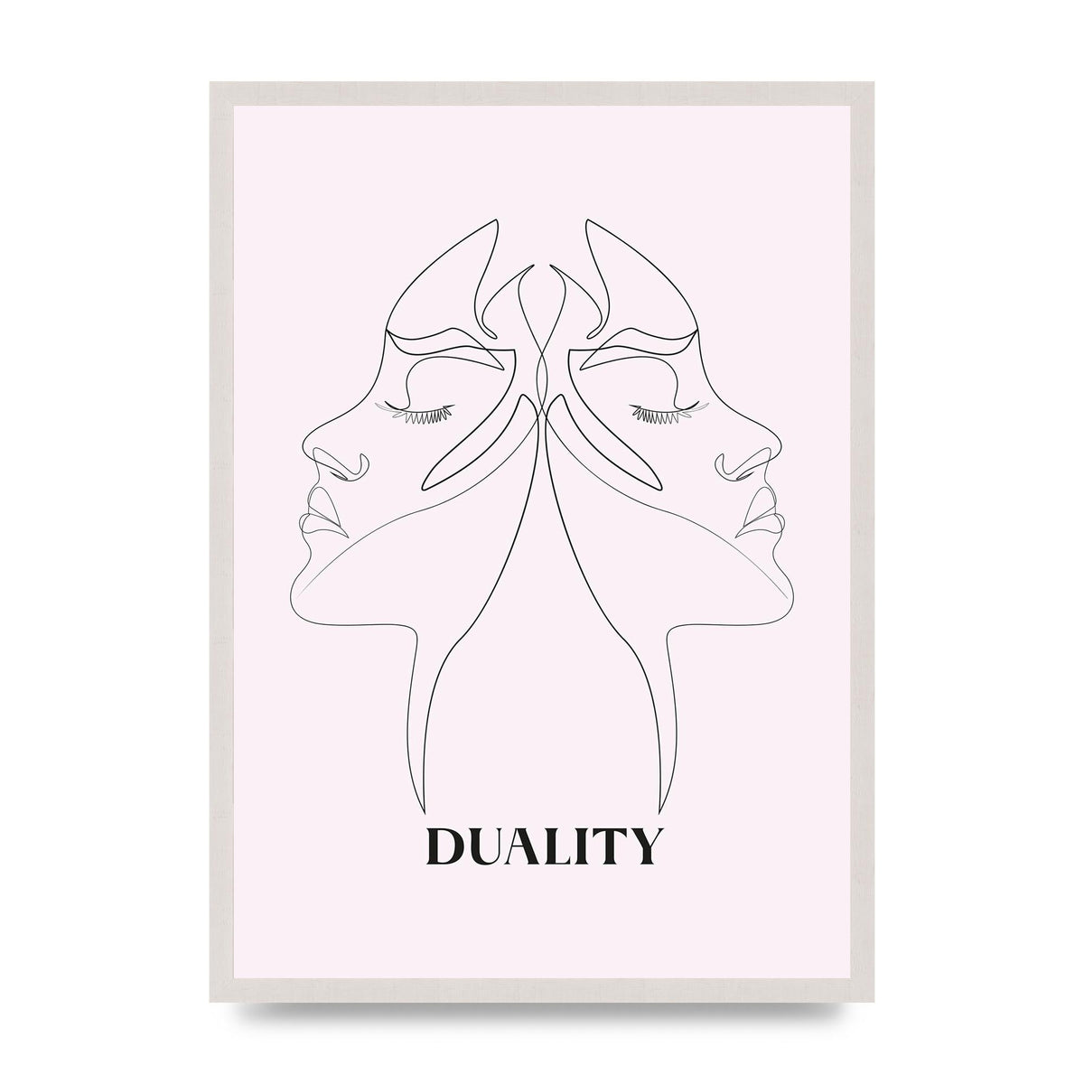 Duality Line Drawing Black White Printed Poster - A2 framed