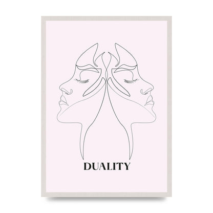 Duality Line Drawing Black White Printed Poster - A2 framed