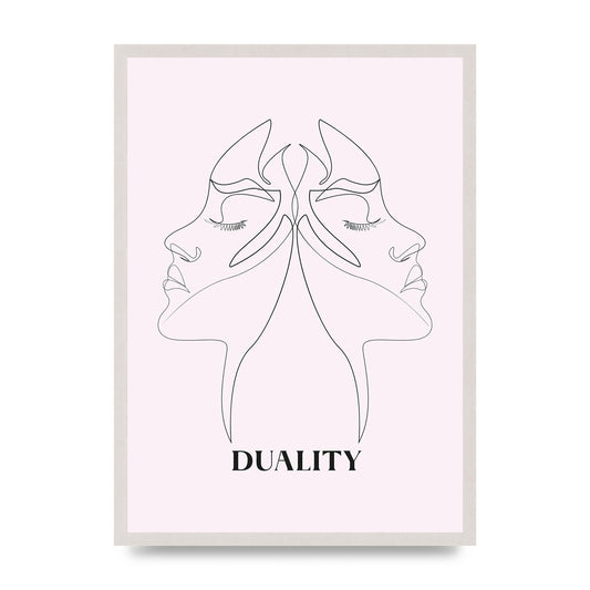 Duality Line Drawing Black White Printed Poster - A2 framed