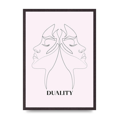 Duality Line Drawing Black White Printed Poster - A2 framed