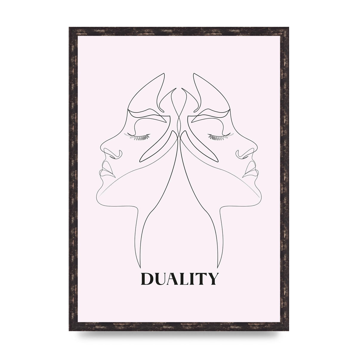 Duality Line Drawing Black White Printed Poster - A2 framed
