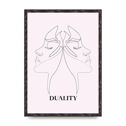 Duality Line Drawing Black White Printed Poster - A2 framed