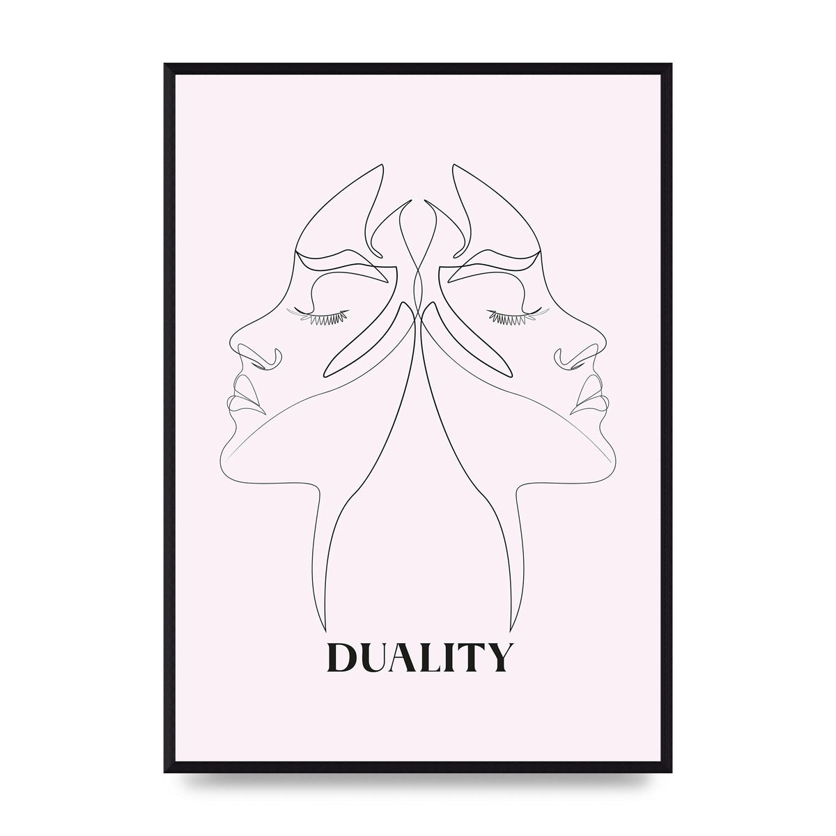 Duality Line Drawing Black White Printed Poster - A2 framed
