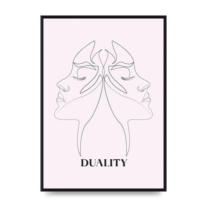 Duality Line Drawing Black White Printed Poster - A2 framed