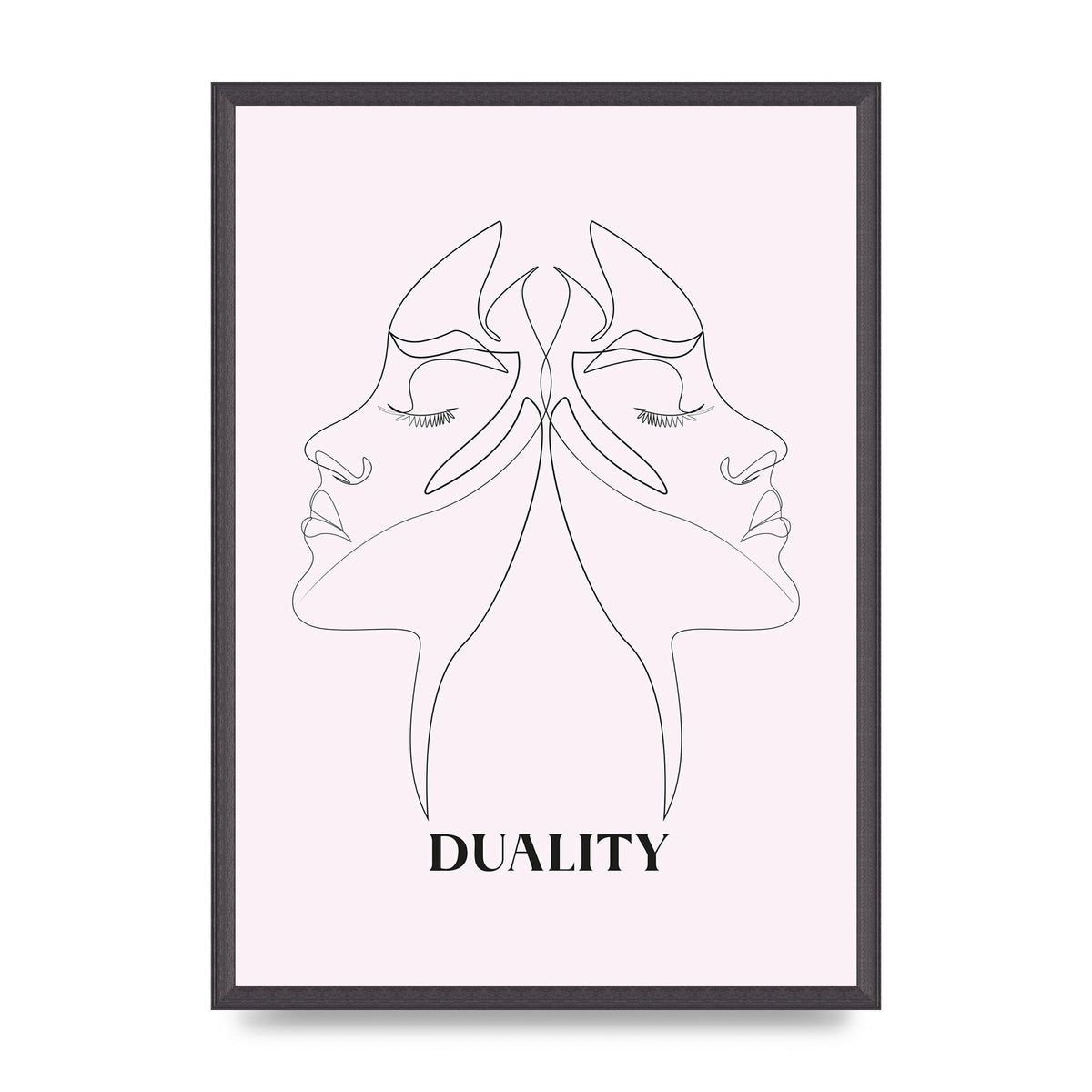 Duality Line Drawing Black White Printed Poster - A2 framed