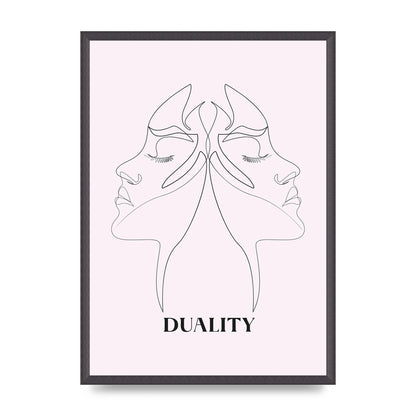 Duality Line Drawing Black White Printed Poster - A2 framed