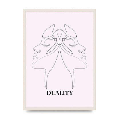 Duality Line Drawing Black White Printed Poster - A2 framed