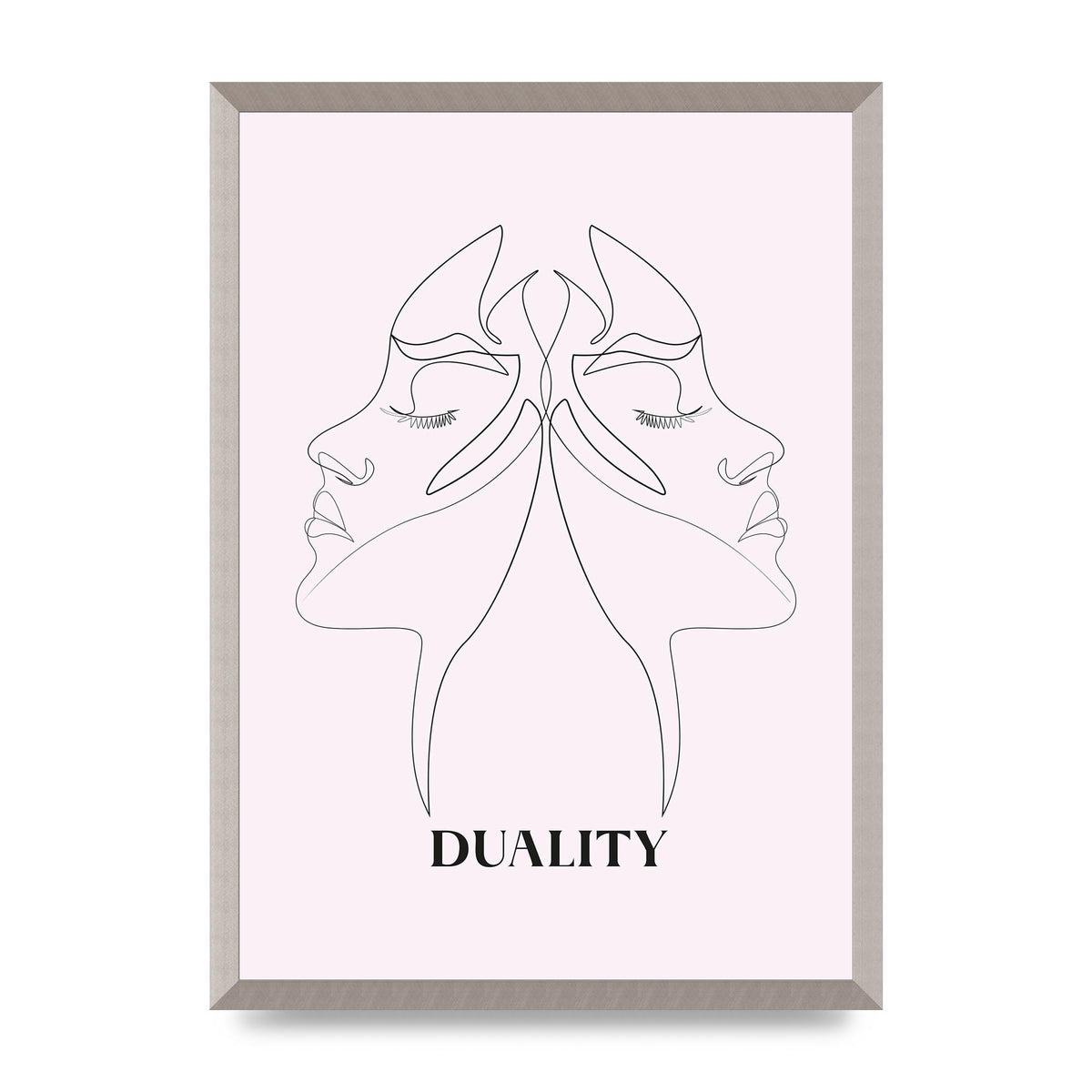 Duality Line Drawing Black White Printed Poster - A2 framed