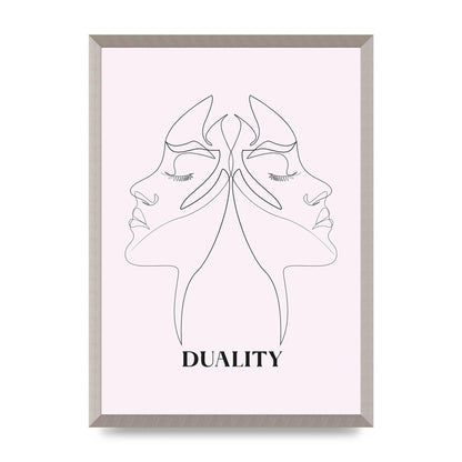 Duality Line Drawing Black White Printed Poster - A2 framed