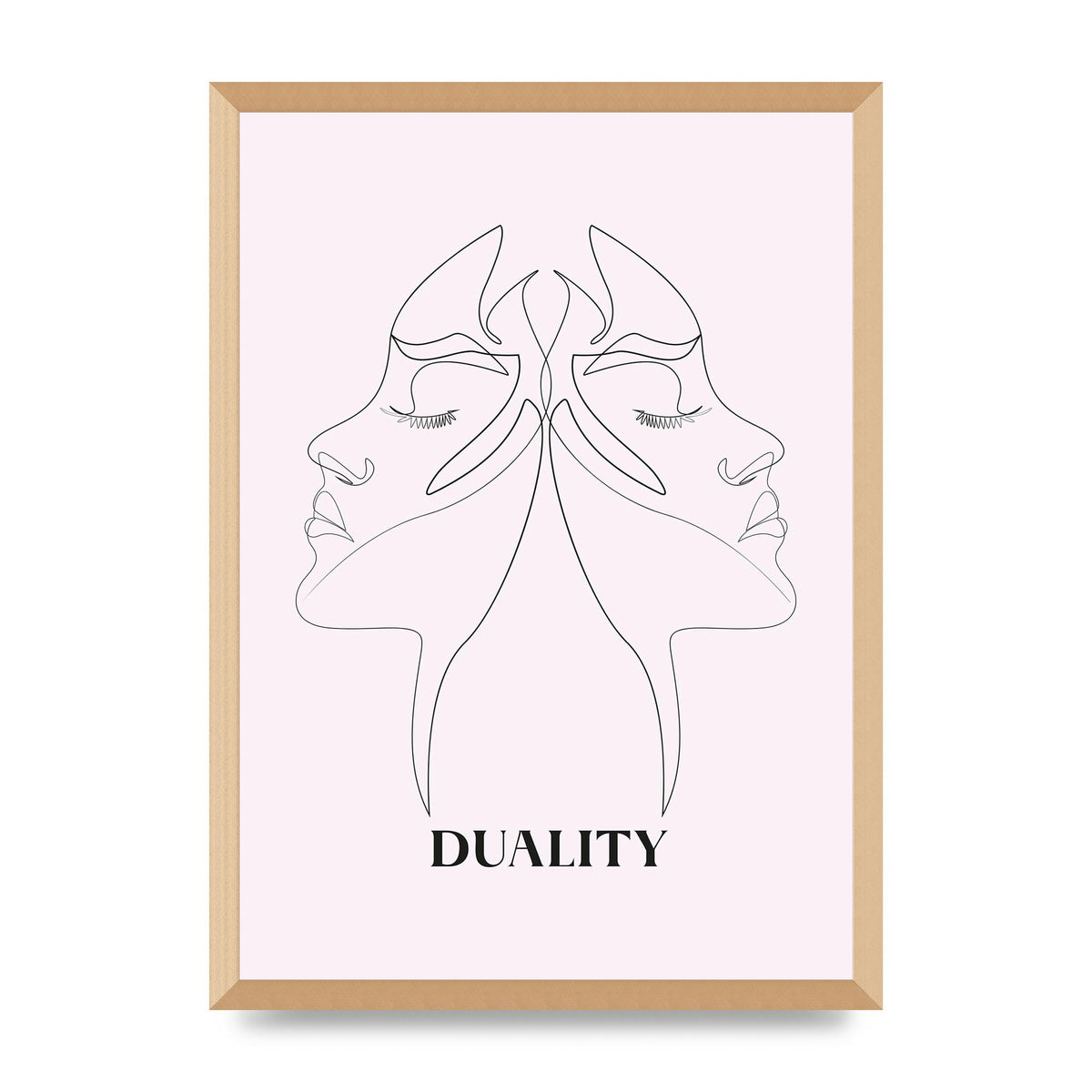 Duality Line Drawing Black White Printed Poster - A2 framed