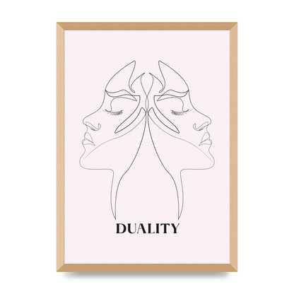 Duality Line Drawing Black White Printed Poster - A2 framed