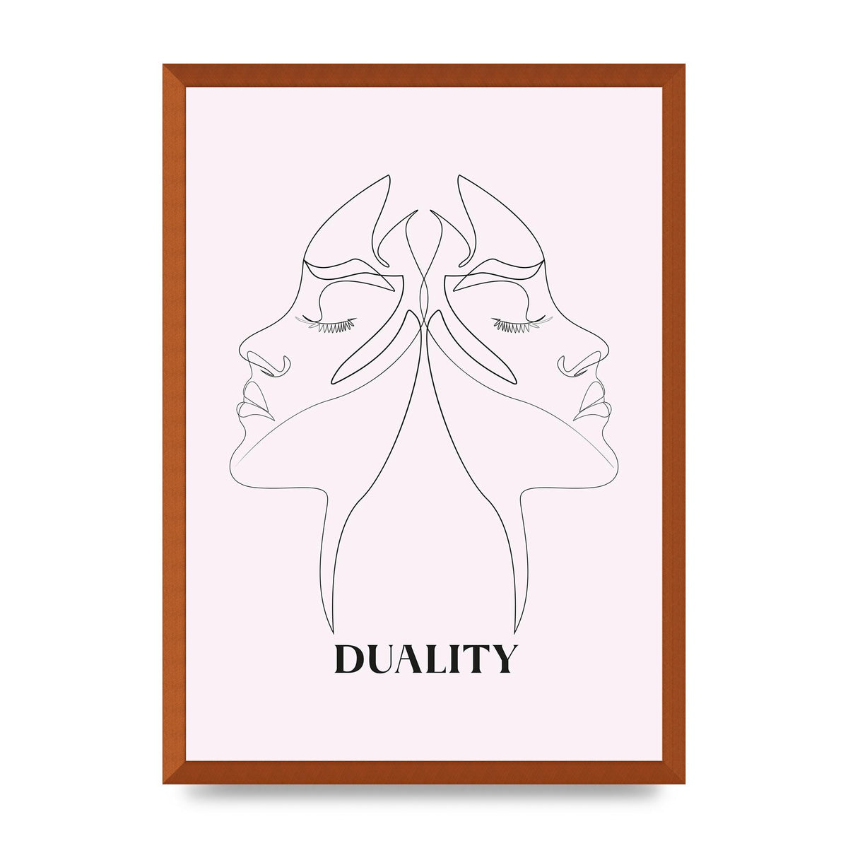 Duality Line Drawing Black White Printed Poster - A2 framed
