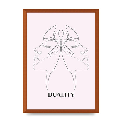 Duality Line Drawing Black White Printed Poster - A2 framed