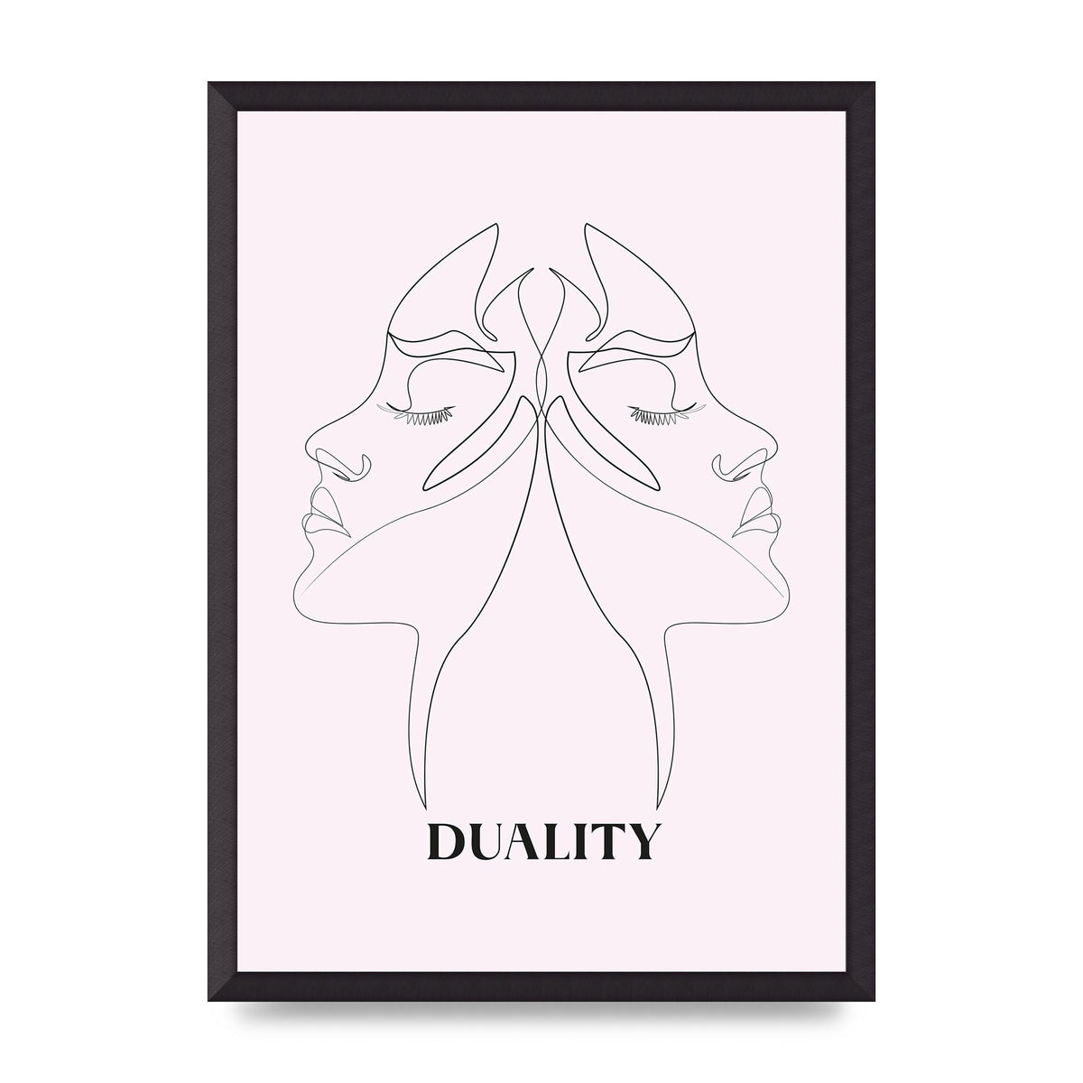 Duality Line Drawing Black White Printed Poster - A2 framed