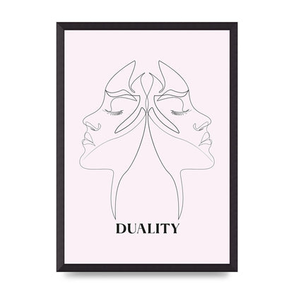 Duality Line Drawing Black White Printed Poster - A2 framed