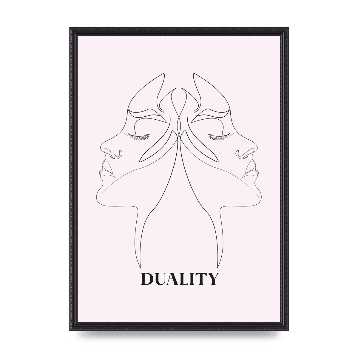 Duality Line Drawing Black White Printed Poster - A2 framed