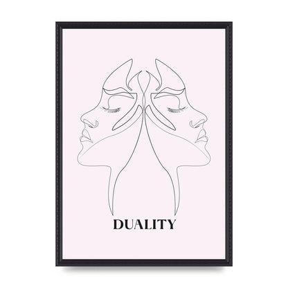 Duality Line Drawing Black White Printed Poster - A2 framed
