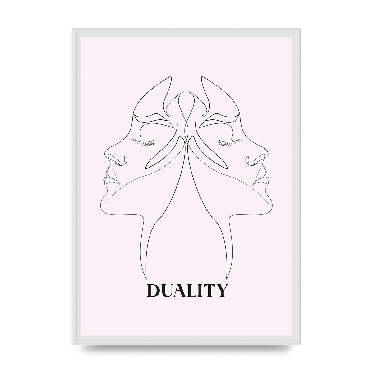 Duality Line Drawing Black White Printed Poster - A2 framed