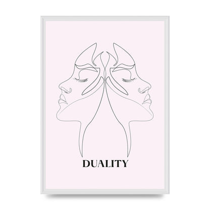 Duality Line Drawing Black White Printed Poster - A2 framed