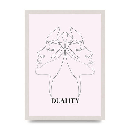 Duality Line Drawing Black White Printed Poster - A3 framed