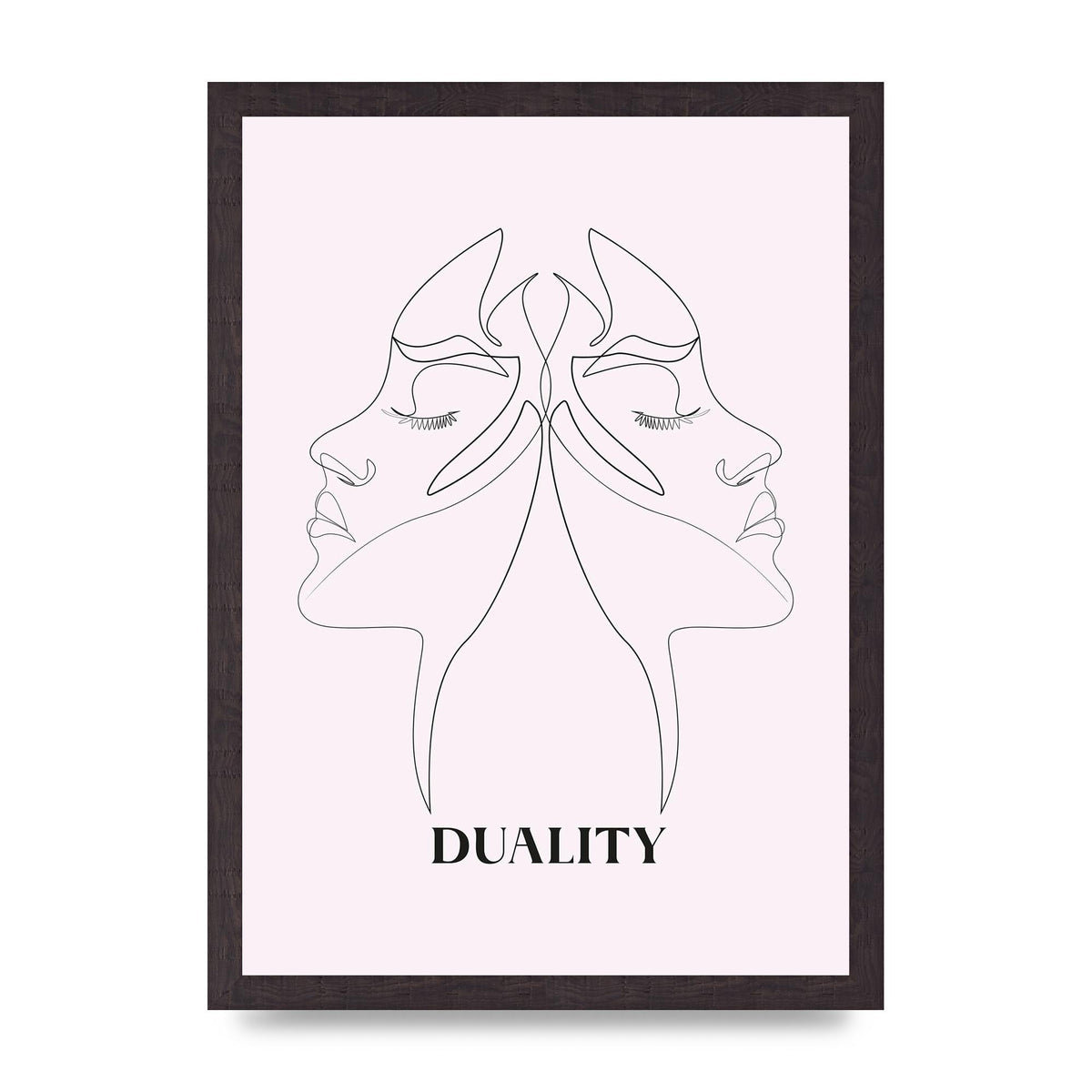 Duality Line Drawing Black White Printed Poster - A3 framed