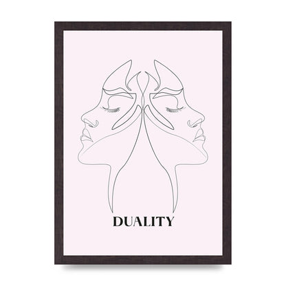 Duality Line Drawing Black White Printed Poster - A3 framed