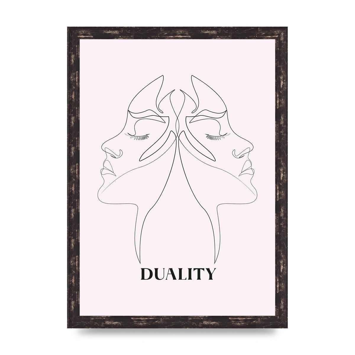 Duality Line Drawing Black White Printed Poster - A3 framed
