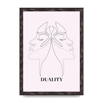 Duality Line Drawing Black White Printed Poster - A3 framed