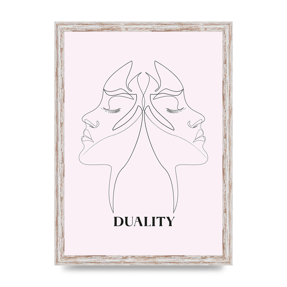 Duality Line Drawing Black White Printed Poster - A3 framed