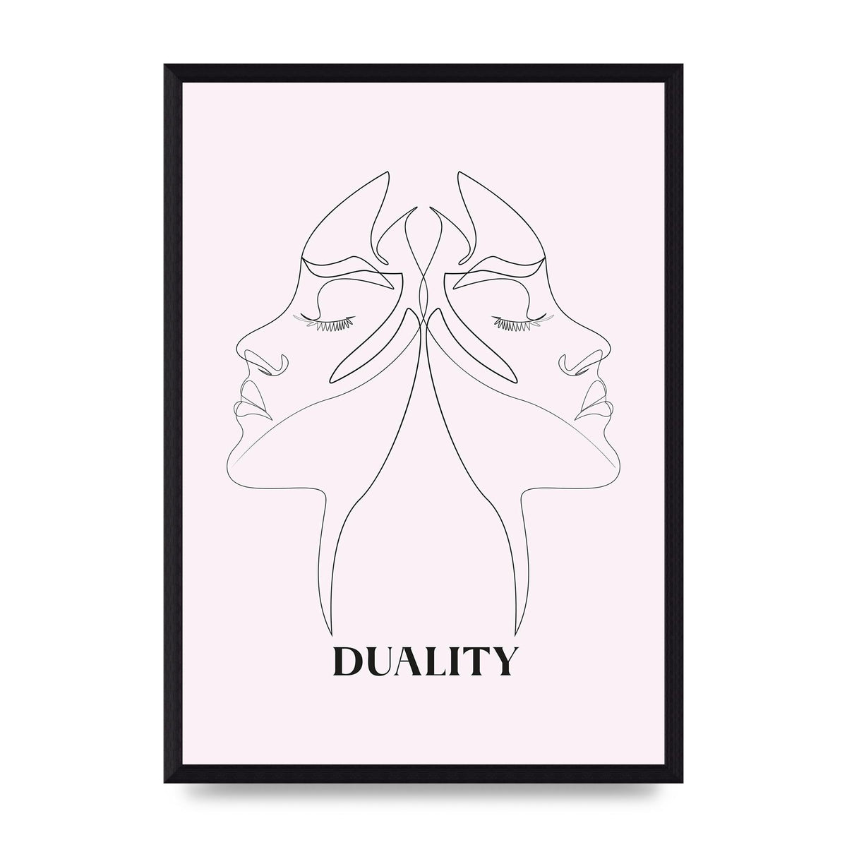 Duality Line Drawing Black White Printed Poster - A3 framed