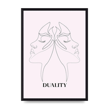 Duality Line Drawing Black White Printed Poster - A3 framed