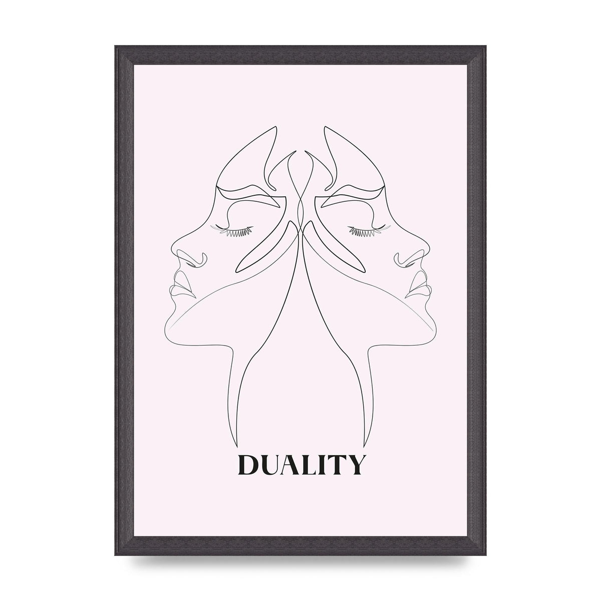 Duality Line Drawing Black White Printed Poster - A3 framed
