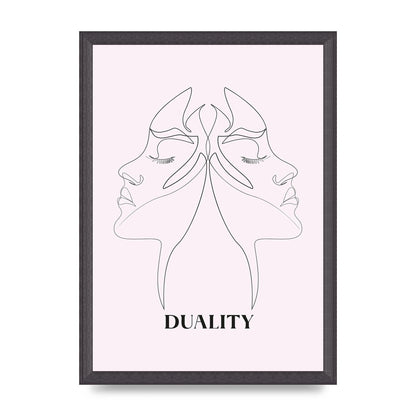 Duality Line Drawing Black White Printed Poster - A3 framed