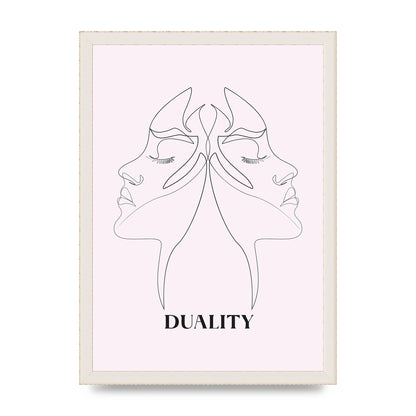Duality Line Drawing Black White Printed Poster - A3 framed