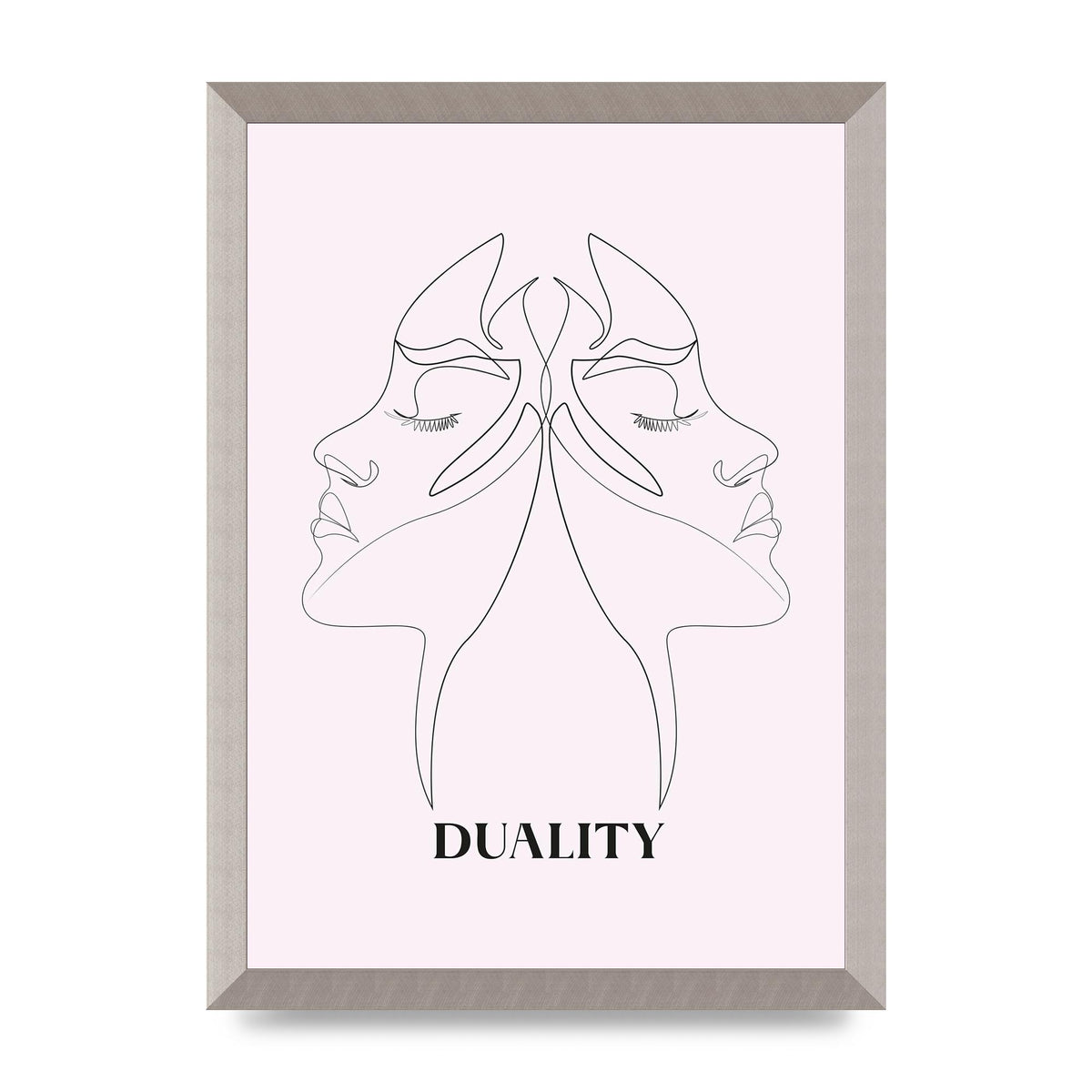 Duality Line Drawing Black White Printed Poster - A3 framed