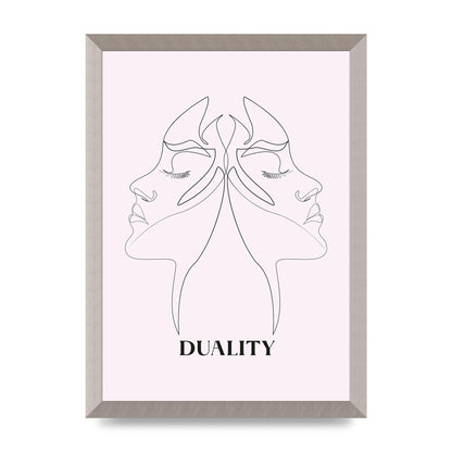 Duality Line Drawing Black White Printed Poster - A3 framed