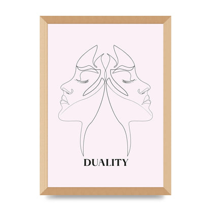 Duality Line Drawing Black White Printed Poster - A3 framed