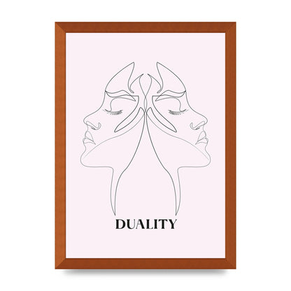 Duality Line Drawing Black White Printed Poster - A3 framed
