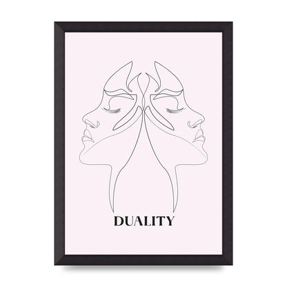 Duality Line Drawing Black White Printed Poster - A3 framed