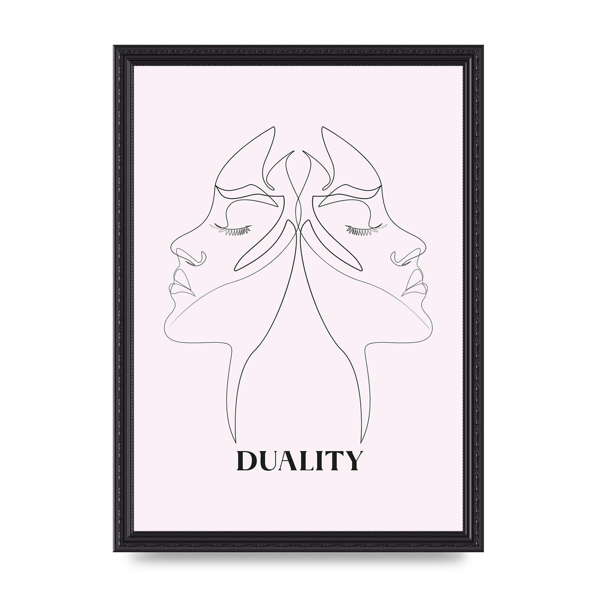 Duality Line Drawing Black White Printed Poster - A3 framed