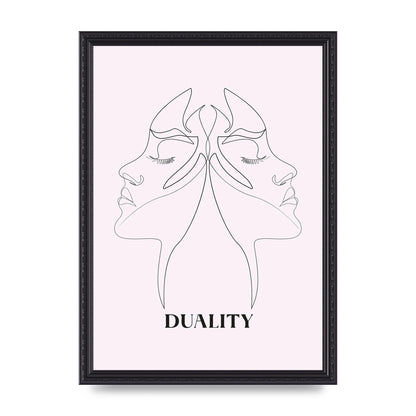 Duality Line Drawing Black White Printed Poster - A3 framed