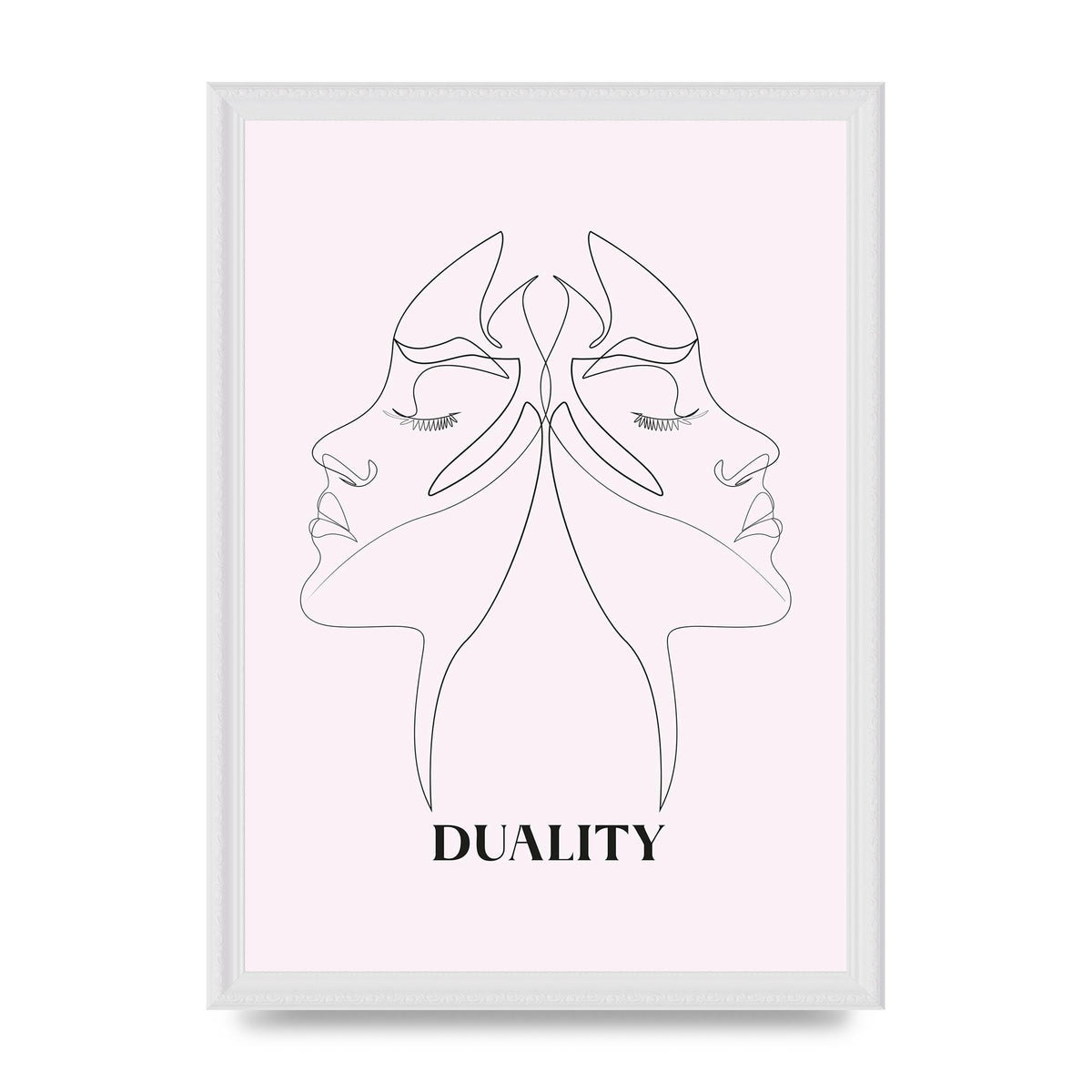 Duality Line Drawing Black White Printed Poster - A3 framed
