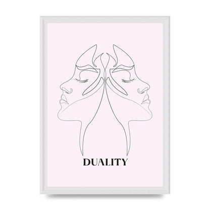 Duality Line Drawing Black White Printed Poster - A3 framed