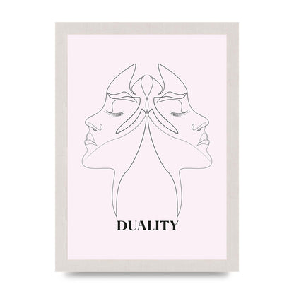 Duality Line Drawing Black White Printed Poster - A4 framed