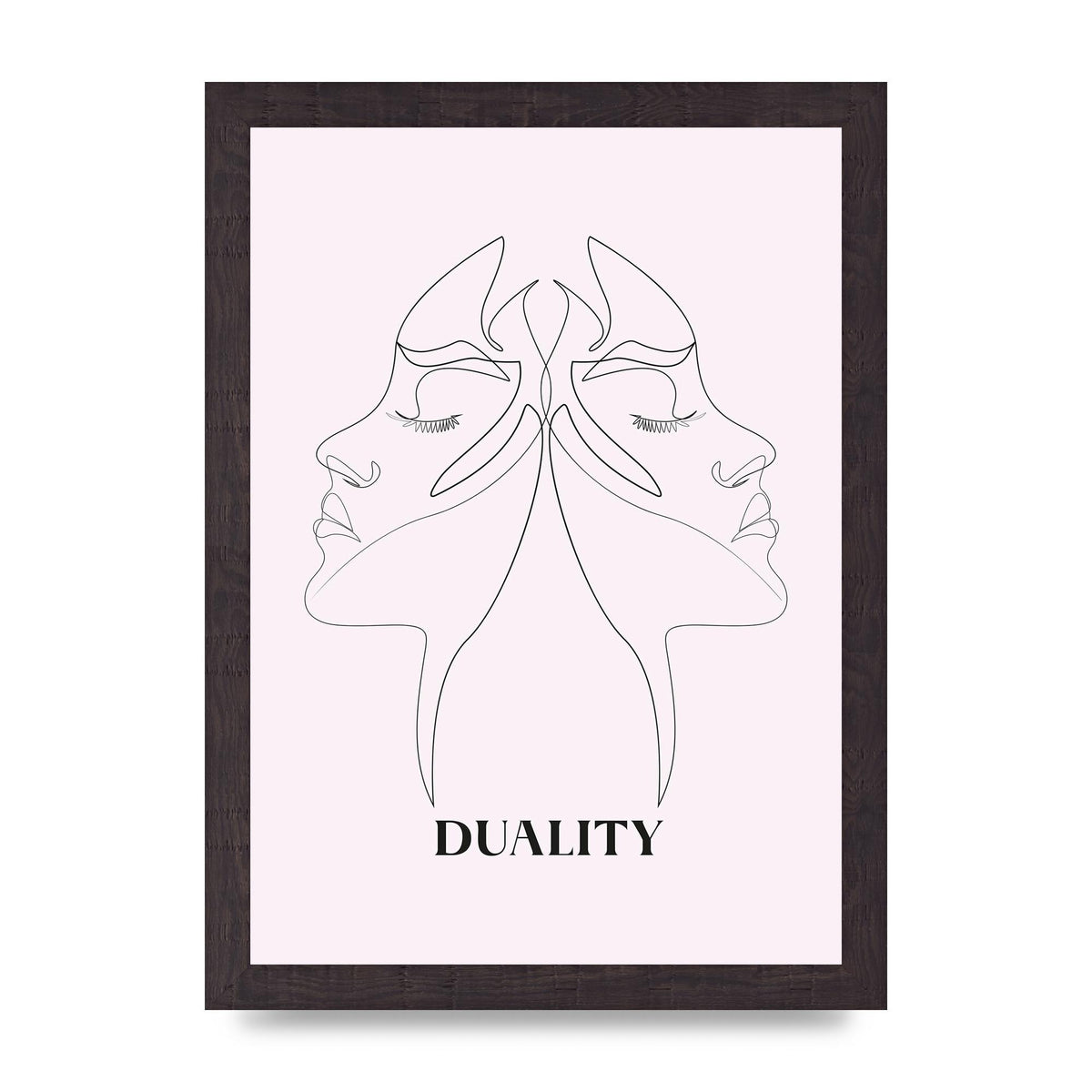 Duality Line Drawing Black White Printed Poster - A4 framed