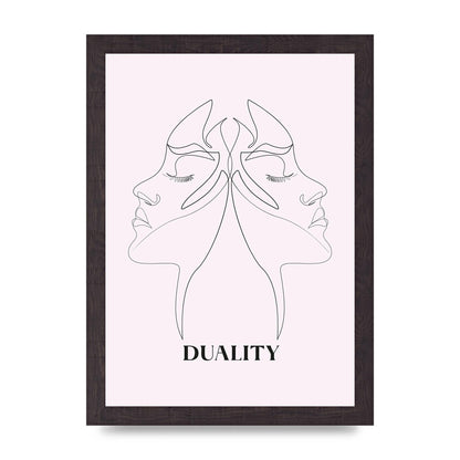 Duality Line Drawing Black White Printed Poster - A4 framed