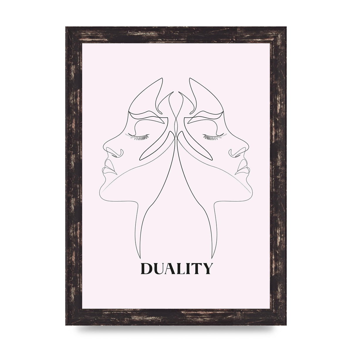Duality Line Drawing Black White Printed Poster - A4 framed