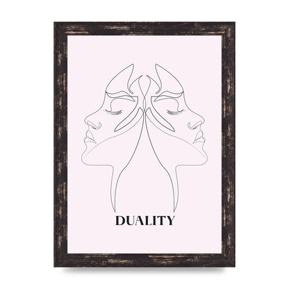 Duality Line Drawing Black White Printed Poster - A4 framed